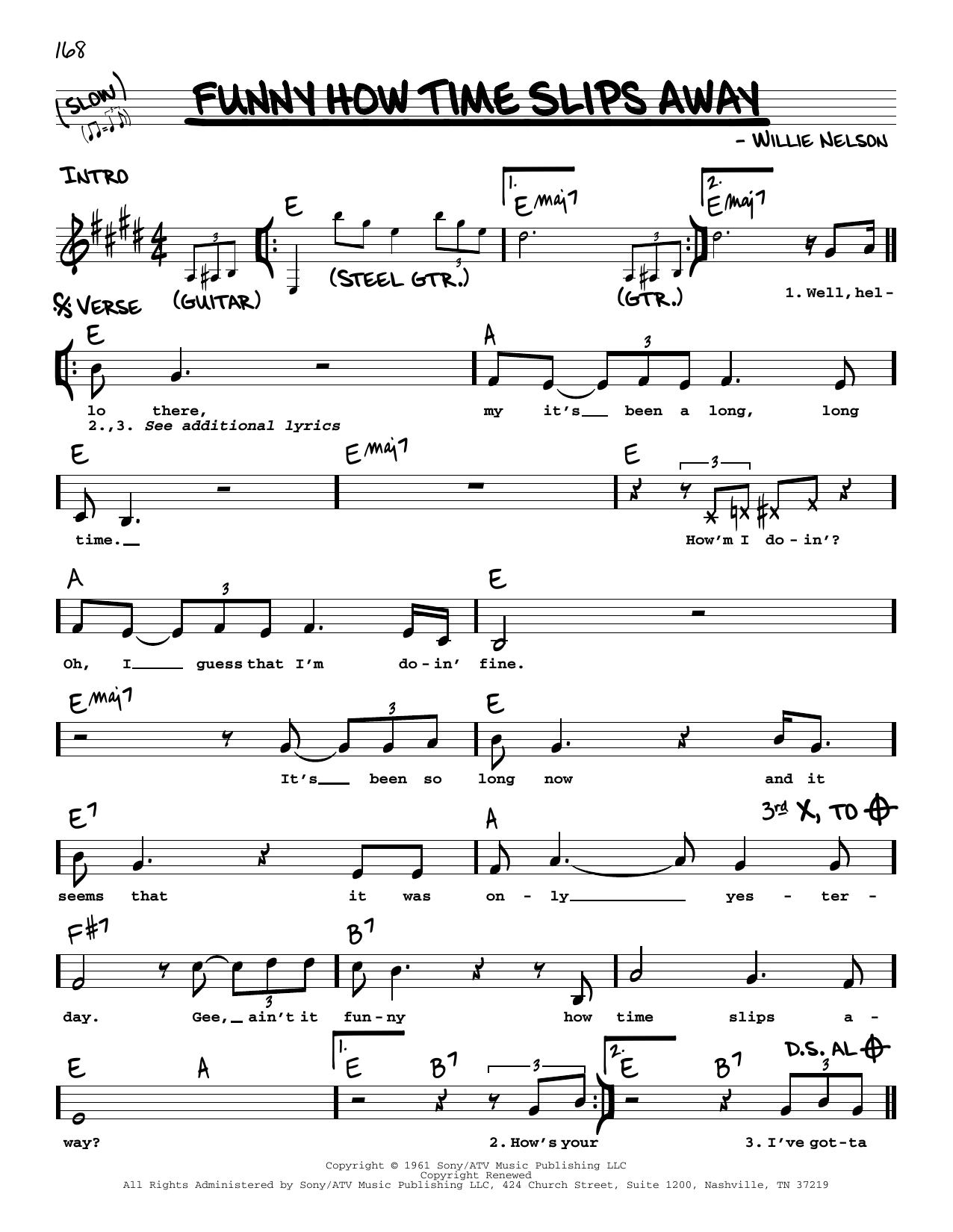 Willie Nelson Funny How Time Slips Away sheet music notes and chords. Download Printable PDF.