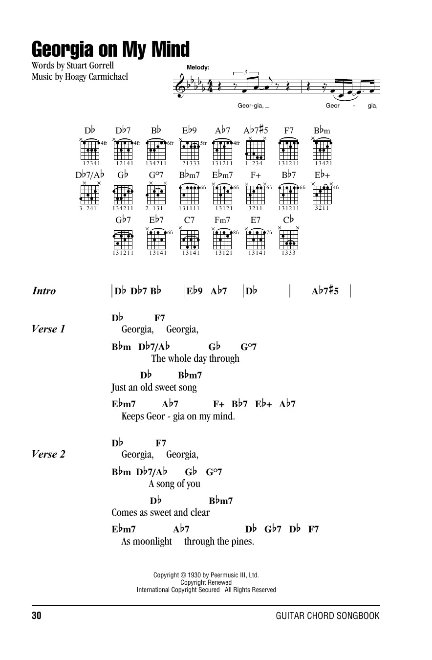 Willie Nelson Georgia On My Mind sheet music notes and chords. Download Printable PDF.