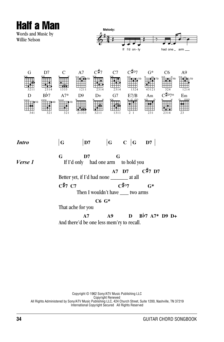 Willie Nelson Half A Man sheet music notes and chords. Download Printable PDF.