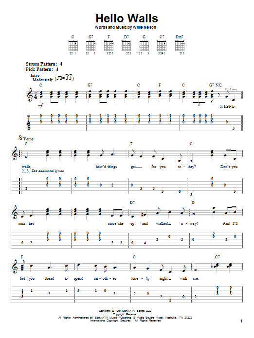 Willie Nelson Hello Walls sheet music notes and chords. Download Printable PDF.