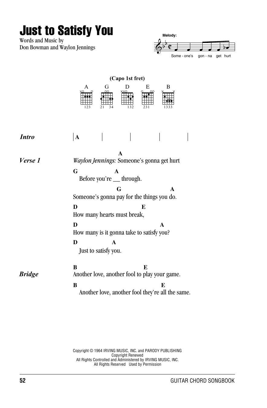 Willie Nelson Just To Satisfy You sheet music notes and chords. Download Printable PDF.