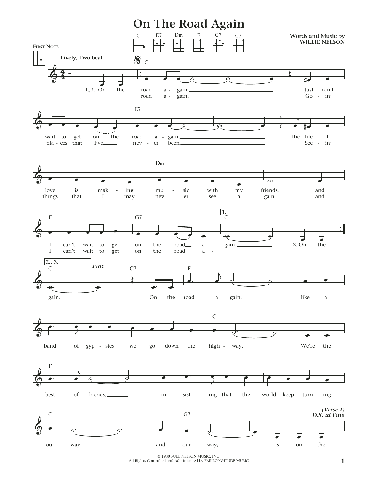 Willie Nelson On The Road Again (from The Daily Ukulele) (arr. Liz and Jim Beloff) sheet music notes and chords. Download Printable PDF.