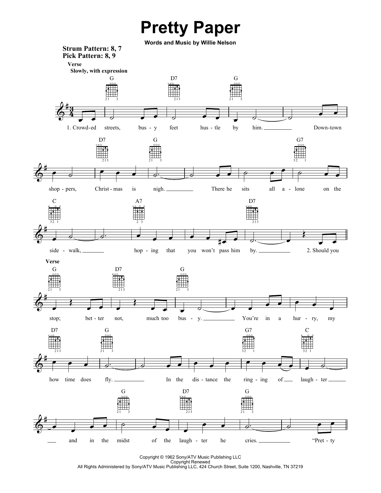 Willie Nelson Pretty Paper sheet music notes and chords. Download Printable PDF.