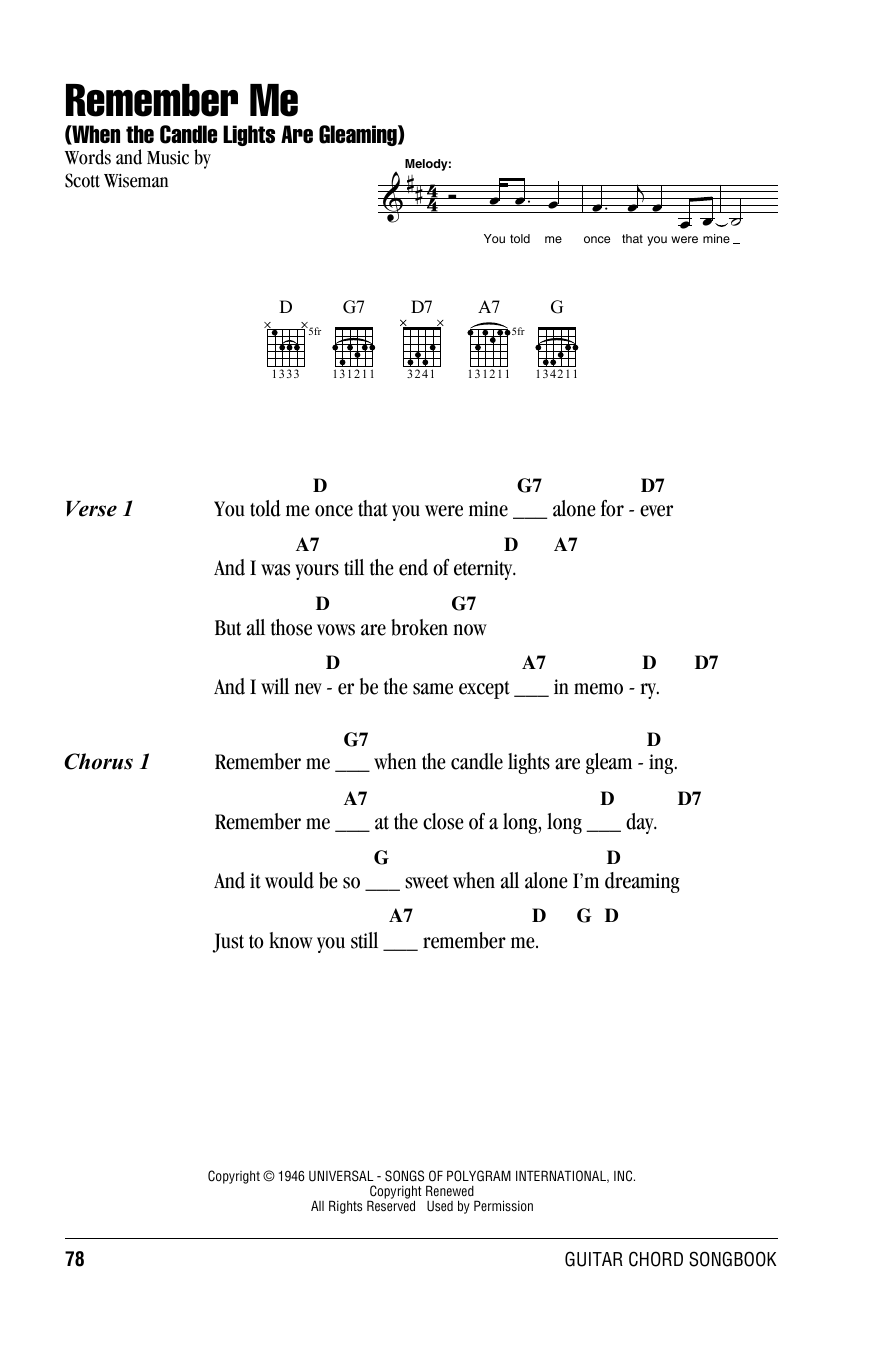 Willie Nelson Remember Me (When The Candle Lights Are Gleaming) sheet music notes and chords. Download Printable PDF.