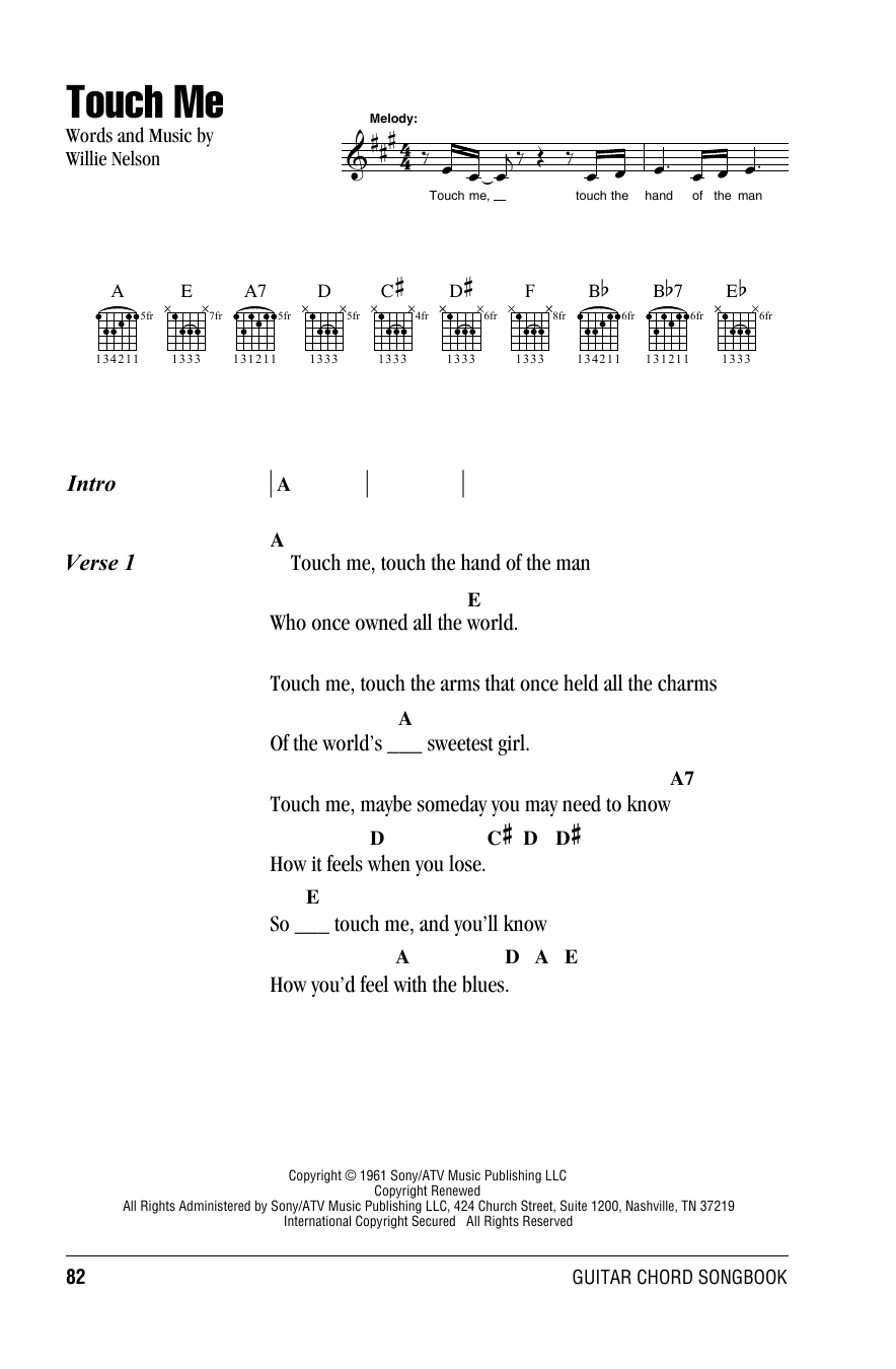 Willie Nelson Touch Me sheet music notes and chords. Download Printable PDF.