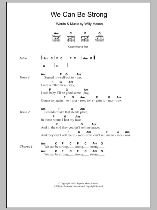 Willy Mason We Can Be Strong sheet music notes and chords. Download Printable PDF.