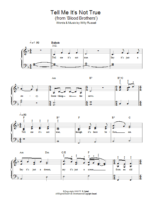 Willy Russell Tell Me It's Not True (from Blood Brothers) sheet music notes and chords. Download Printable PDF.