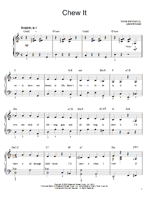 Willy Wonka Chew It sheet music notes and chords. Download Printable PDF.