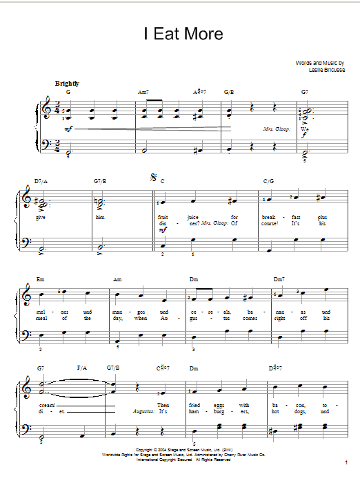 Willy Wonka I Eat More sheet music notes and chords. Download Printable PDF.