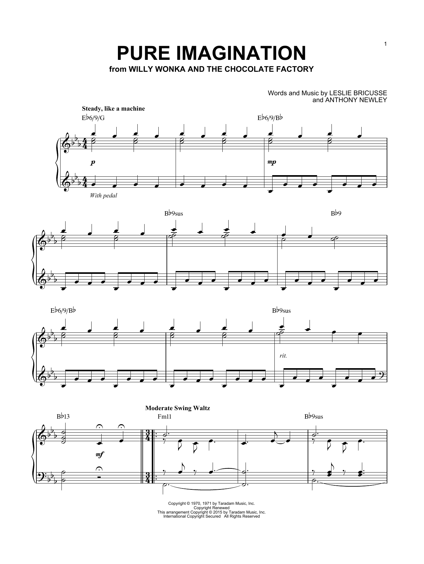 Willy Wonka & the Chocolate Factory Pure Imagination [Jazz version] (arr. Brent Edstrom) sheet music notes and chords. Download Printable PDF.