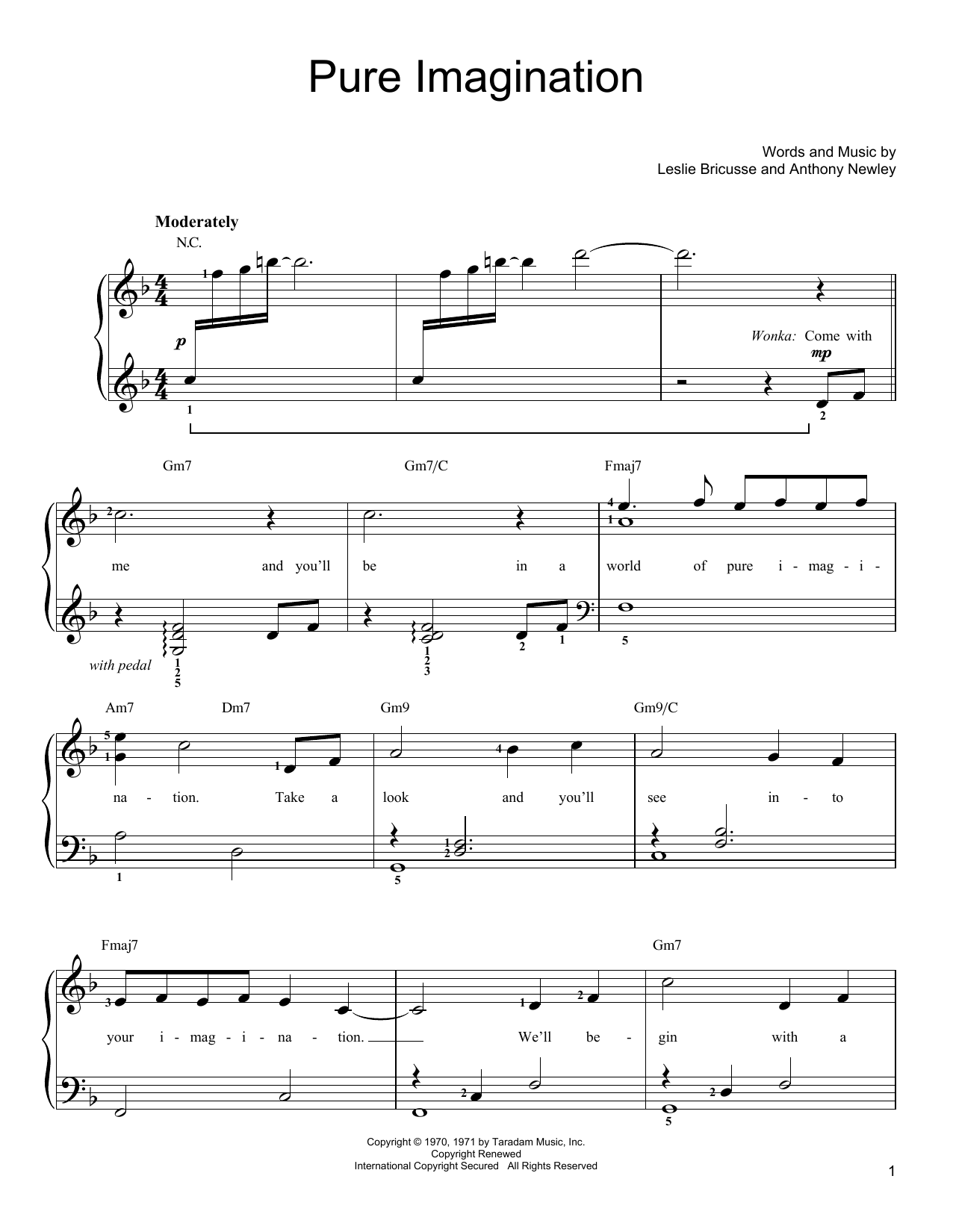 Gene Wilder Pure Imagination (from Willy Wonka & The Chocolate Factory) sheet music notes and chords. Download Printable PDF.