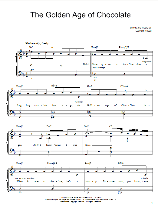 Willy Wonka The Golden Age Of Chocolate sheet music notes and chords. Download Printable PDF.