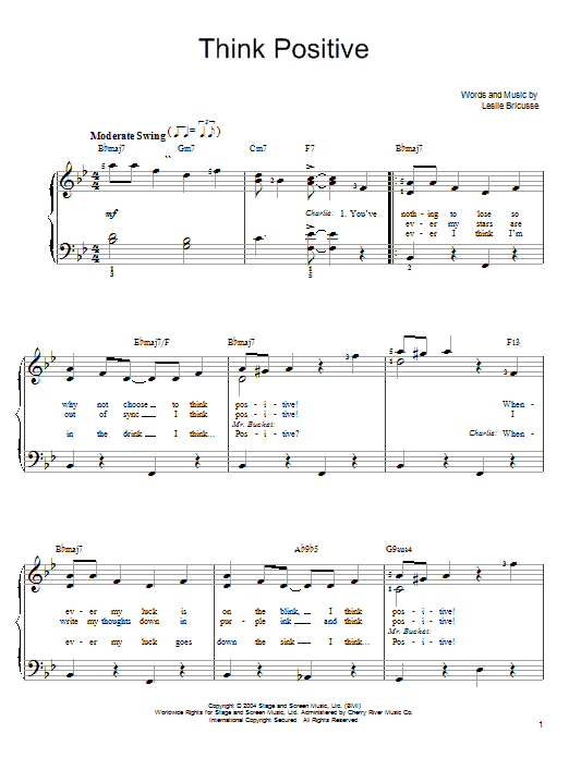 Willy Wonka Think Positive sheet music notes and chords arranged for Easy Piano