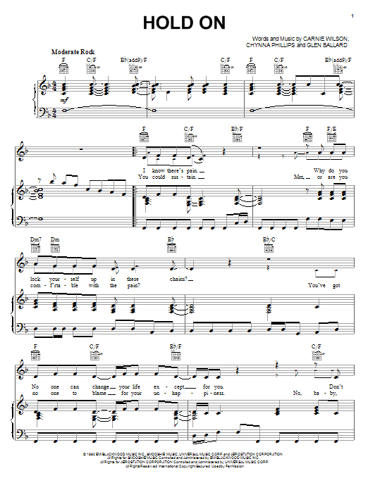 Wilson Phillips Hold On sheet music notes and chords. Download Printable PDF.