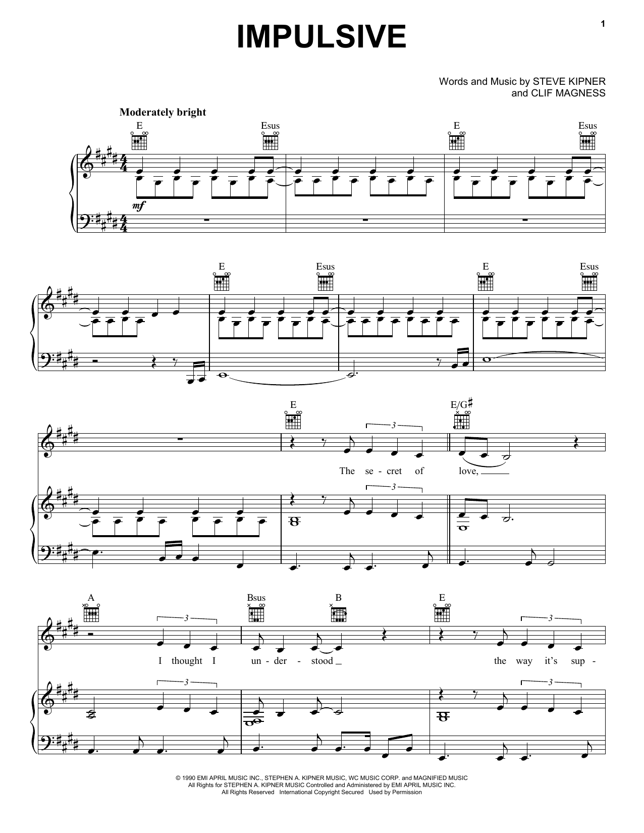 Wilson Phillips Impulsive sheet music notes and chords. Download Printable PDF.