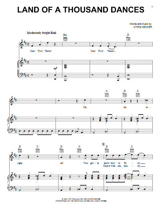 Wilson Pickett Land Of A Thousand Dances sheet music notes and chords. Download Printable PDF.