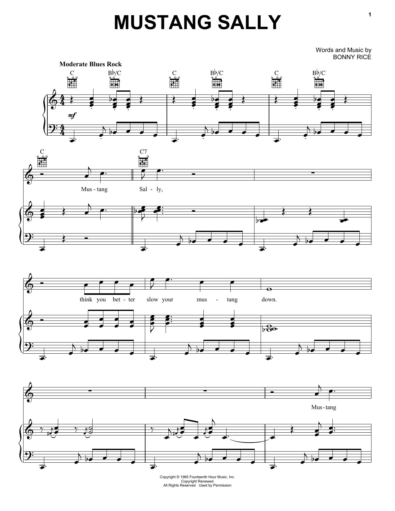 Wilson Pickett Mustang Sally sheet music notes and chords. Download Printable PDF.