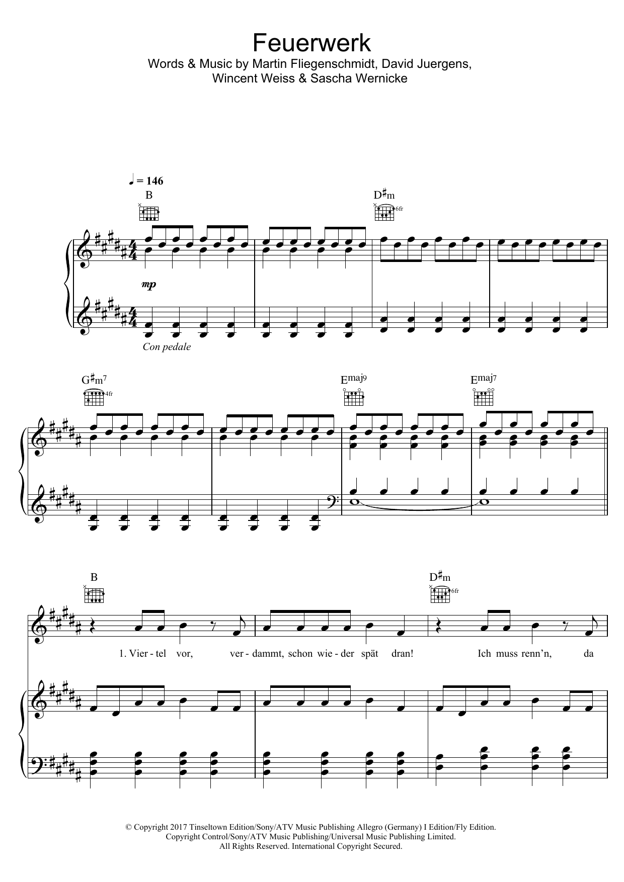 Wincent Weiss Feuerwerk sheet music notes and chords. Download Printable PDF.