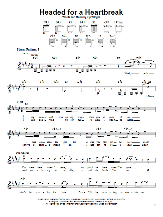 Winger Headed For A Heartbreak sheet music notes and chords. Download Printable PDF.