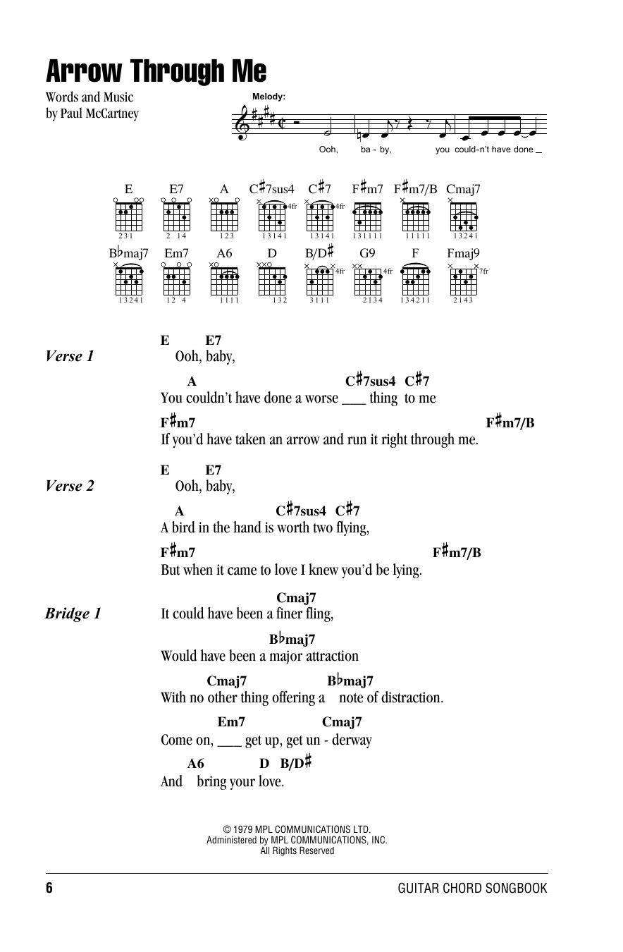 Wings Arrow Through Me sheet music notes and chords. Download Printable PDF.