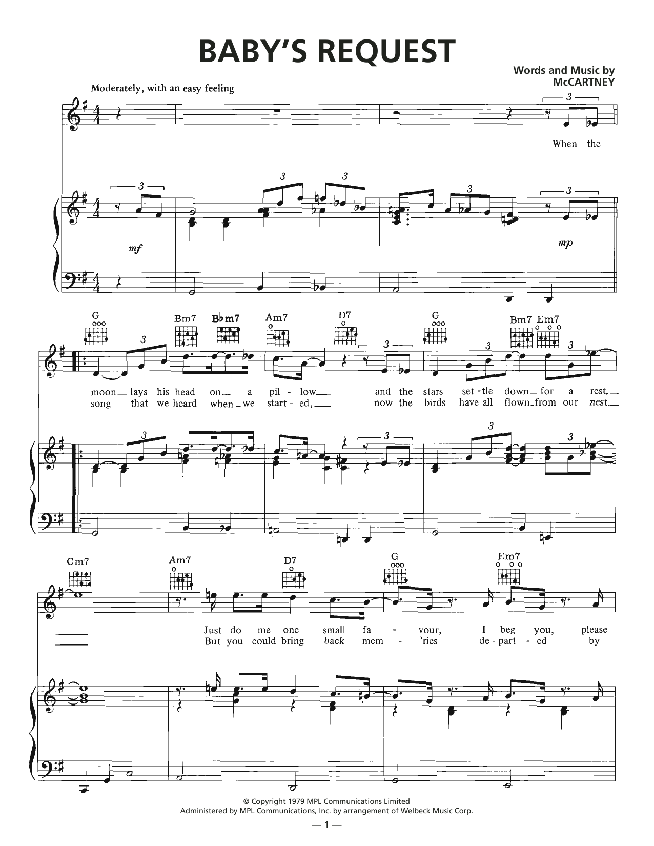 Learn to play Wings Baby's Request sheet music for Piano, Vocal & Guitar Chords (Right-Hand Melody) in minutes. Price: 7.8900$ Wings Baby's Request sheet music notes and chords arranged for Piano, Vocal & Guitar Chords (Right-Hand Melody)