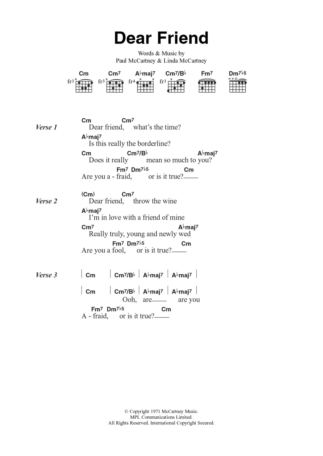 Wings Dear Friend sheet music notes and chords. Download Printable PDF.