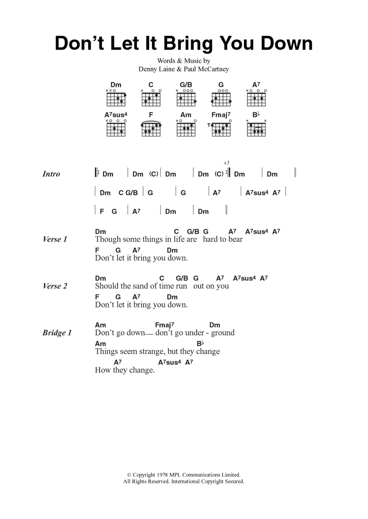 Wings Don't Let It Bring You Down sheet music notes and chords. Download Printable PDF.