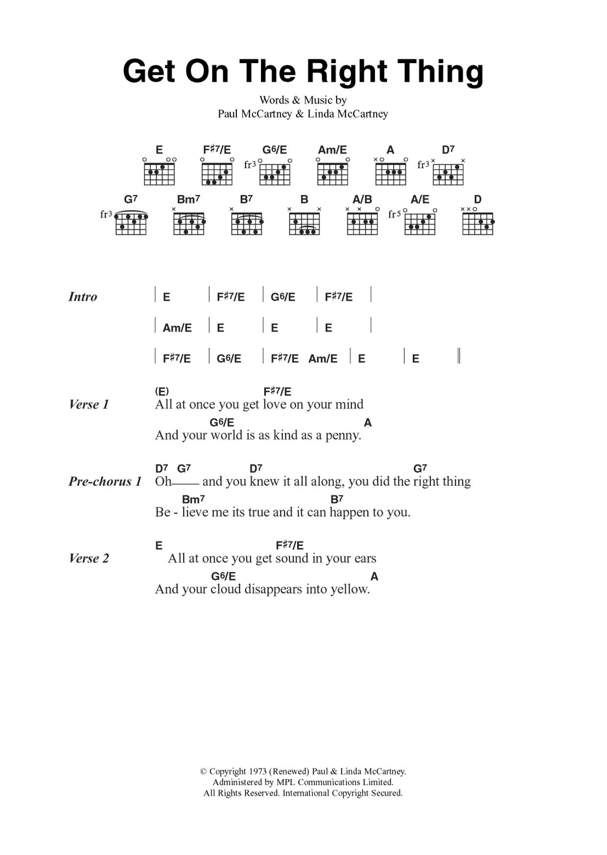 Wings Get On The Right Thing sheet music notes and chords. Download Printable PDF.