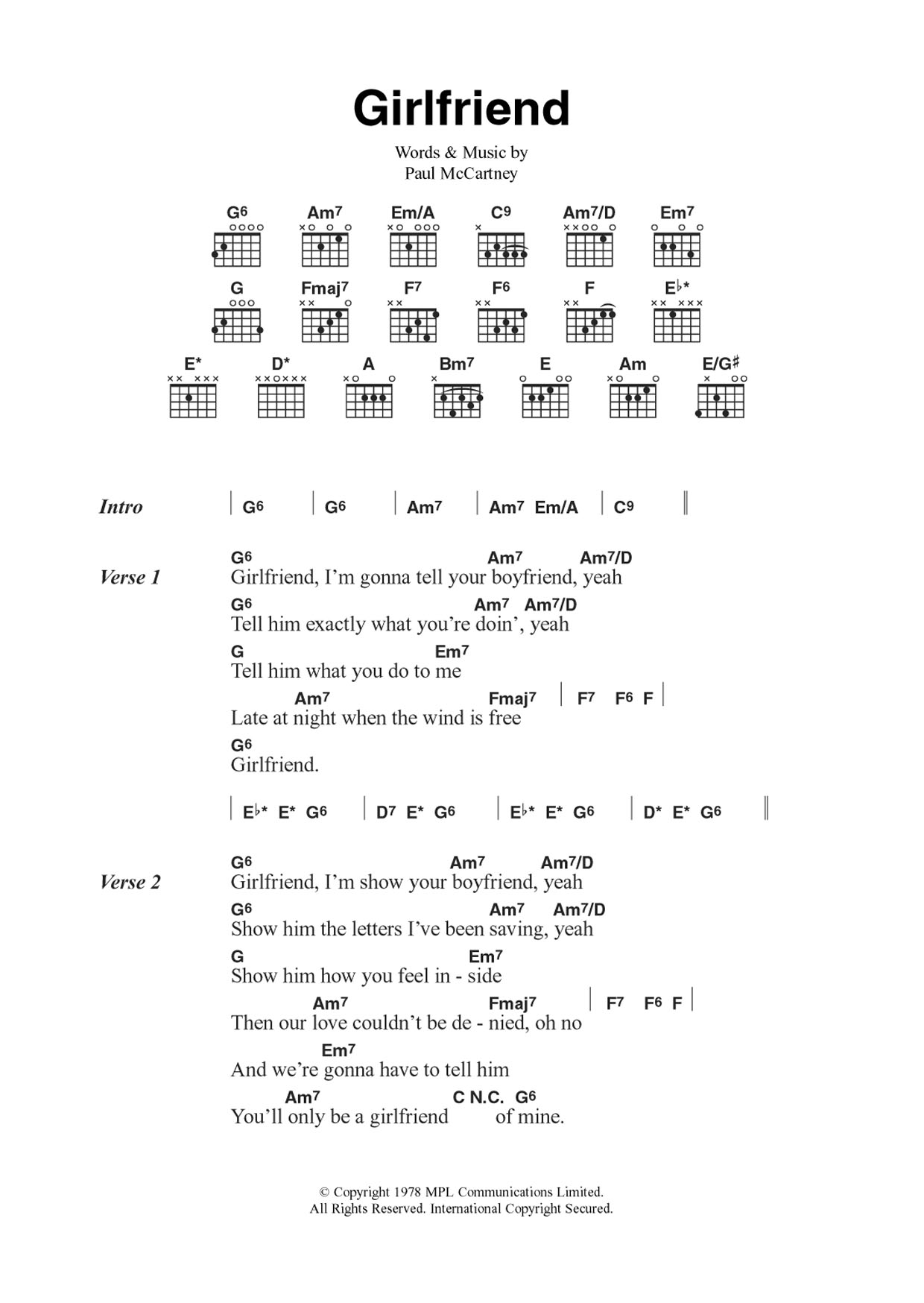 Wings Girlfriend sheet music notes and chords. Download Printable PDF.