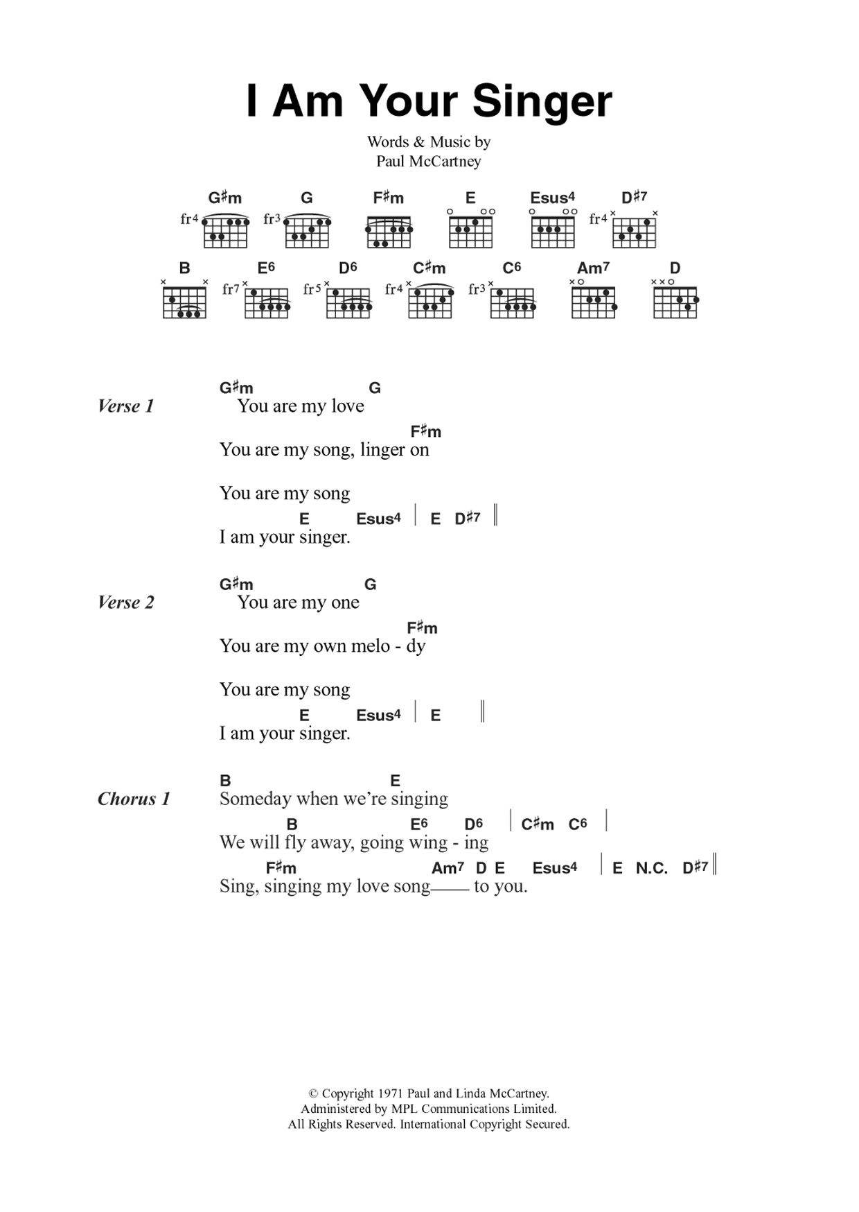 Learn to play Wings I Am Your Singer sheet music for Guitar Chords/Lyrics in minutes. Price: 4.4900$ Wings I Am Your Singer sheet music notes and chords arranged for Guitar Chords/Lyrics