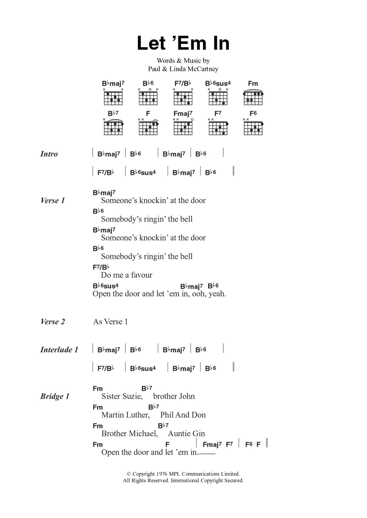 Wings Let 'Em In sheet music notes and chords. Download Printable PDF.