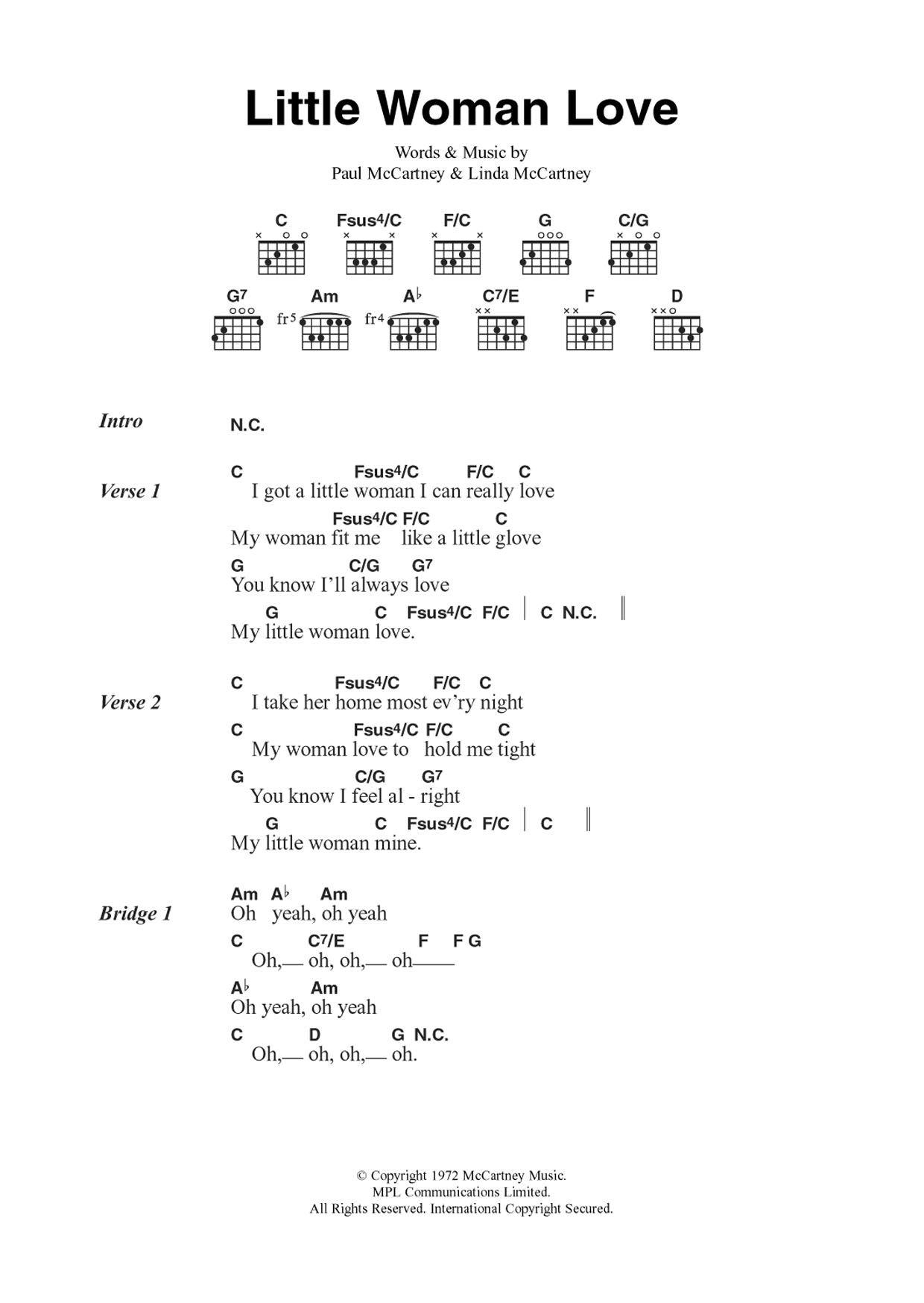 Wings Little Woman Love sheet music notes and chords. Download Printable PDF.