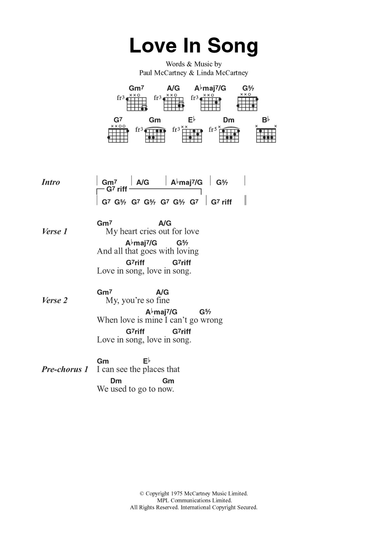 Wings Love In Song sheet music notes and chords. Download Printable PDF.