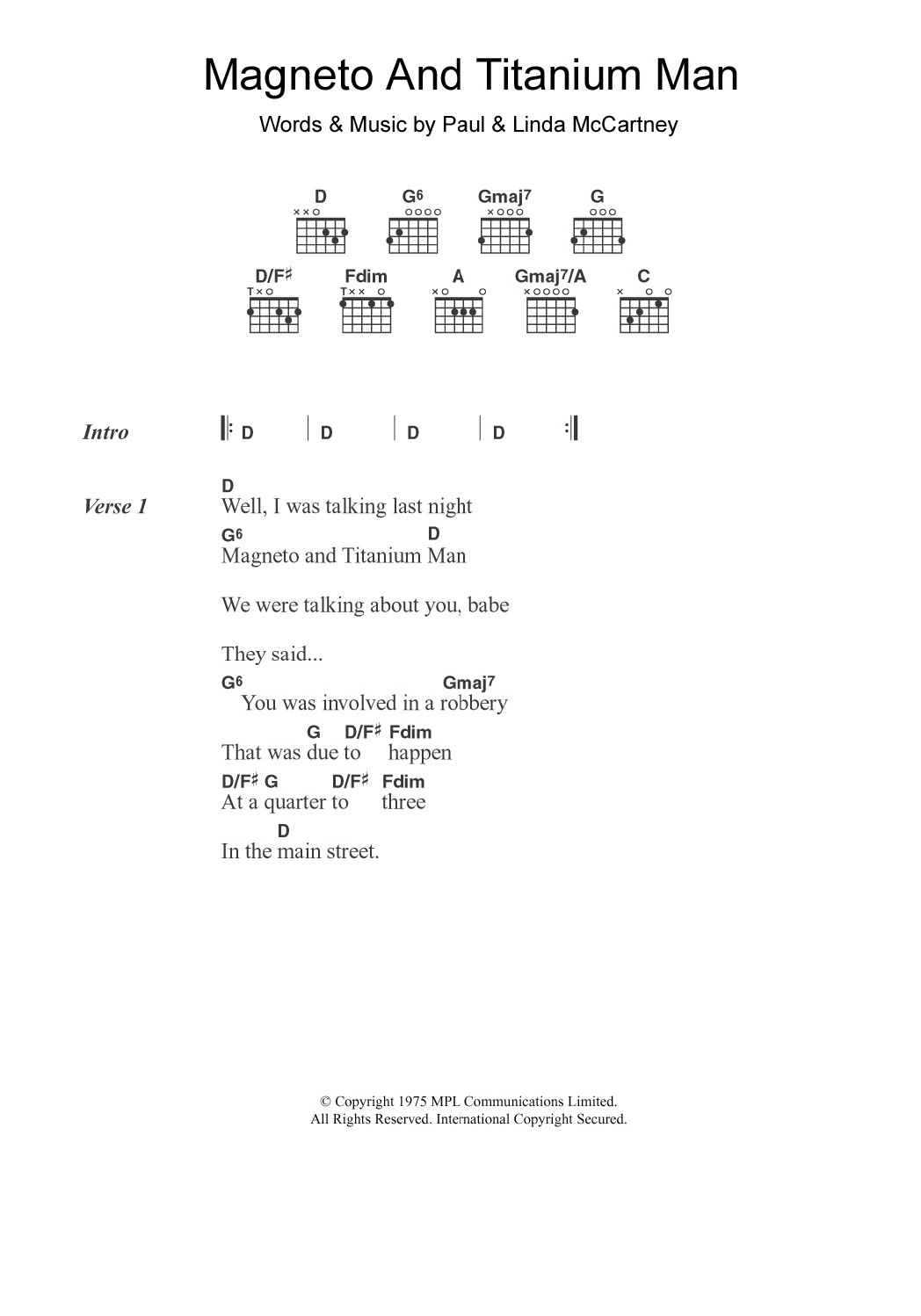 Paul McCartney & Wings Magneto And Titanium Man sheet music notes and chords. Download Printable PDF.