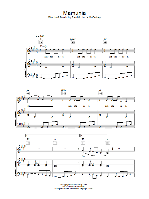 Wings Mamunia sheet music notes and chords arranged for Guitar Chords/Lyrics