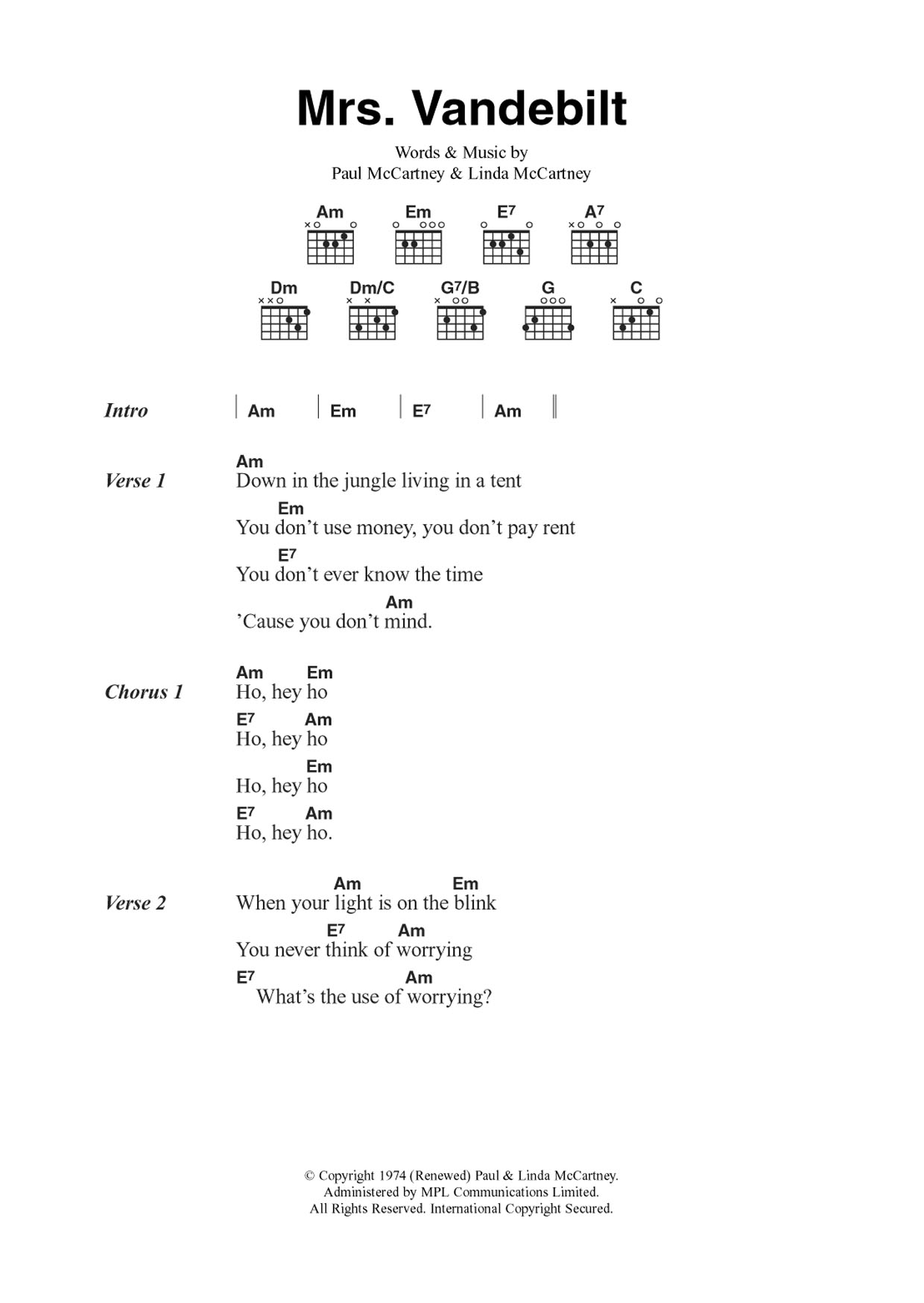 Learn to play Wings Mrs. Vandebilt sheet music for Guitar Chords/Lyrics in minutes. Price: 4.4900$ Wings Mrs. Vandebilt sheet music notes and chords arranged for Guitar Chords/Lyrics