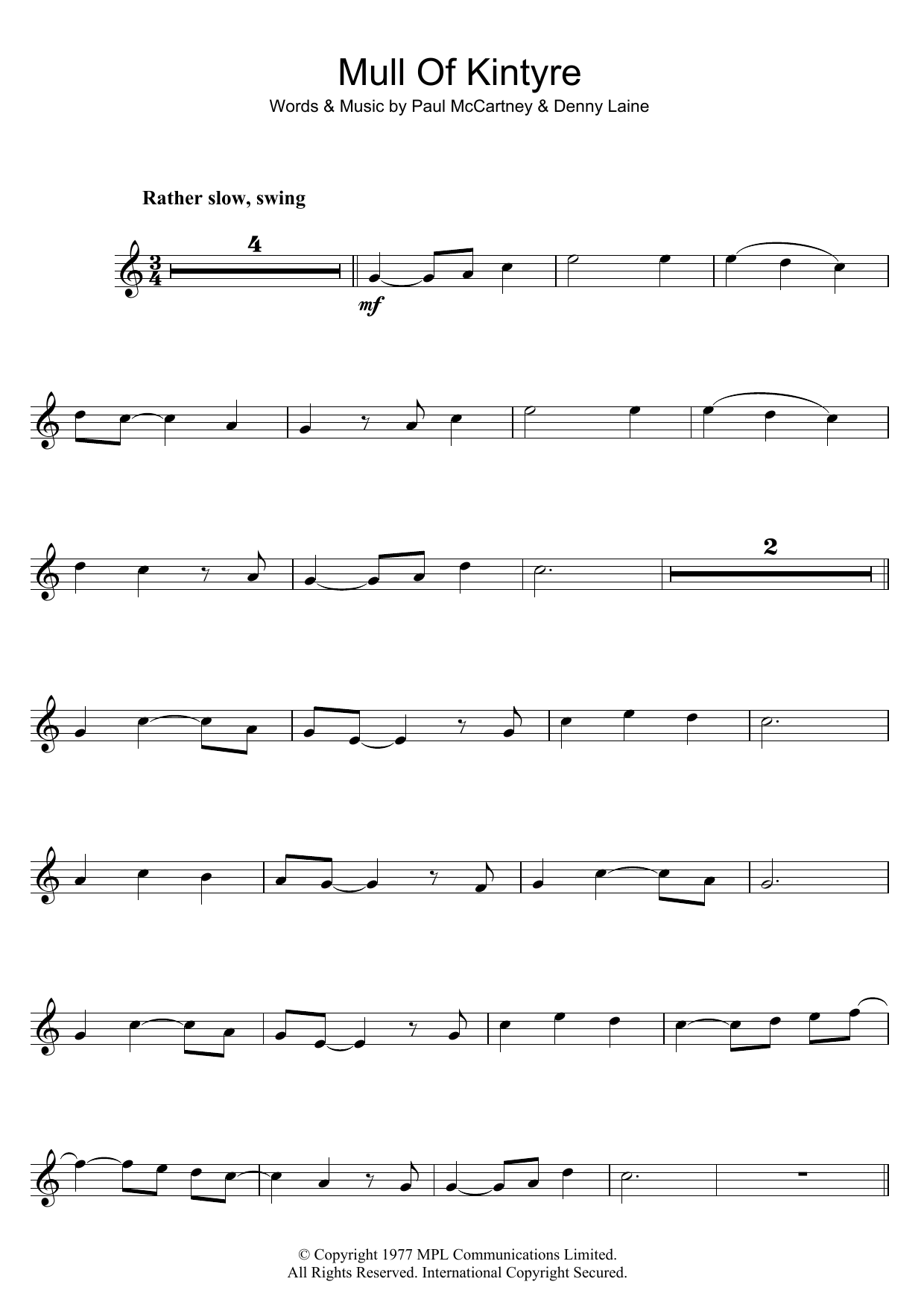 Paul McCartney & Wings Mull Of Kintyre sheet music notes and chords. Download Printable PDF.