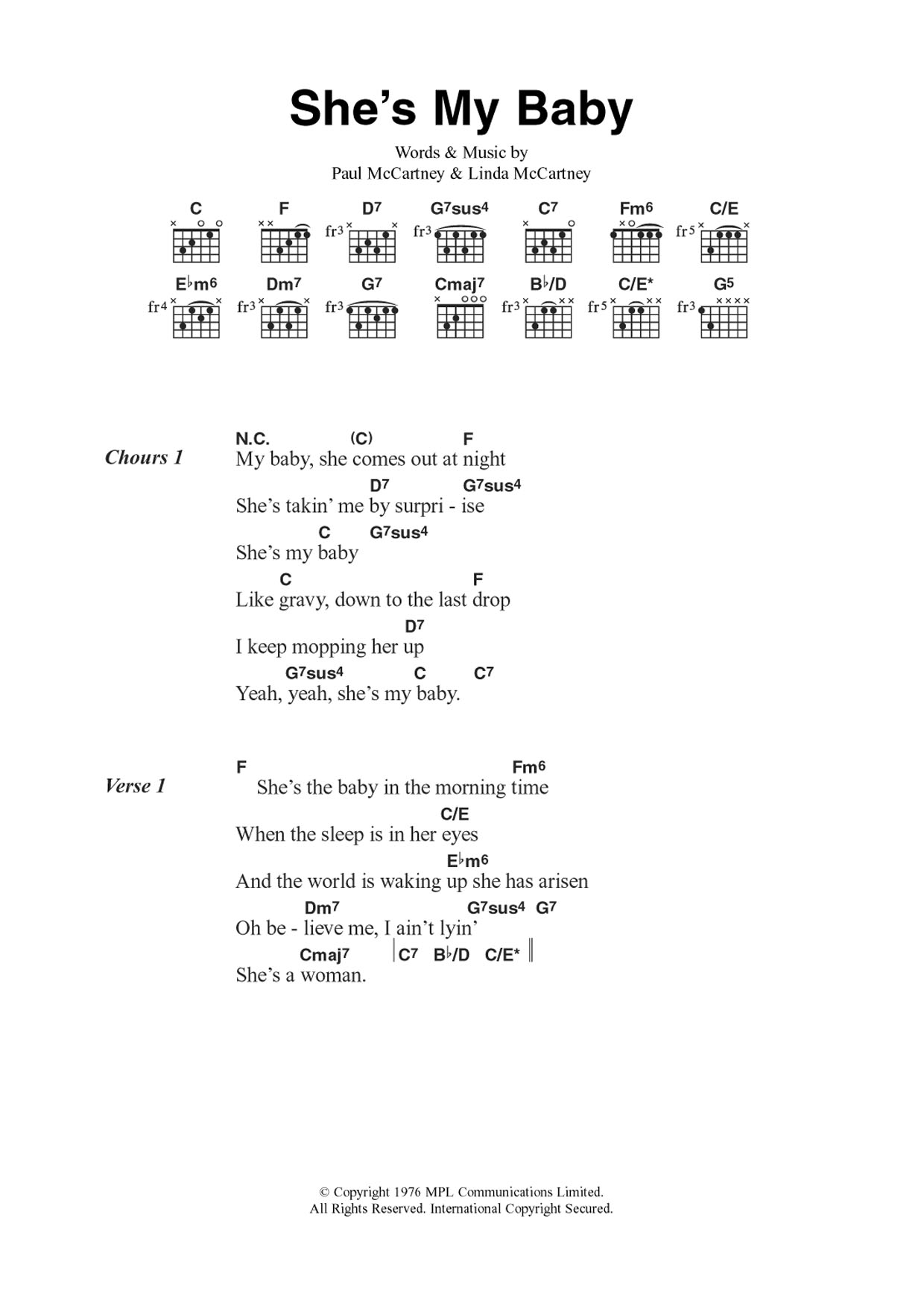 Wings She's My Baby sheet music notes and chords. Download Printable PDF.