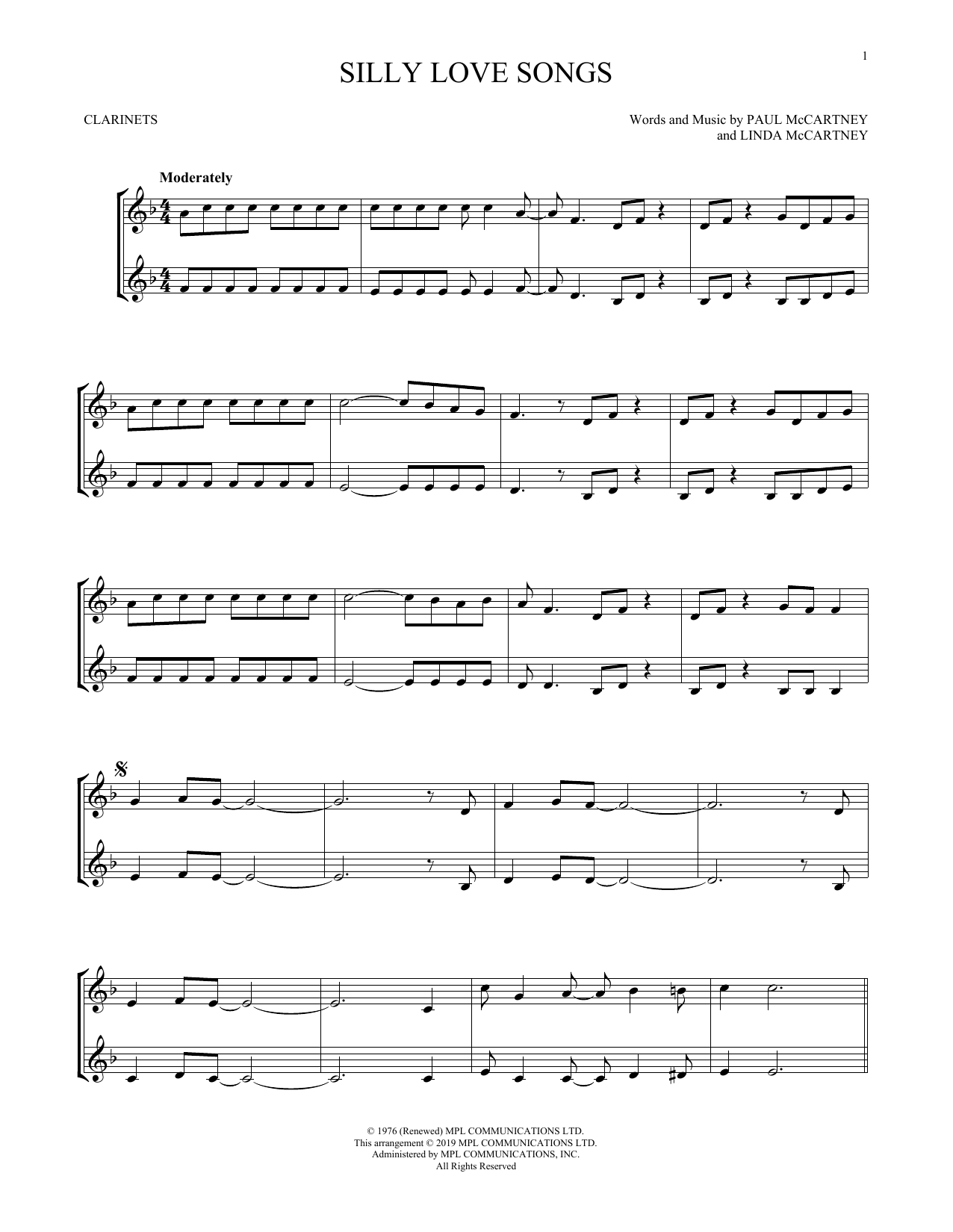 Wings Silly Love Songs sheet music notes and chords. Download Printable PDF.