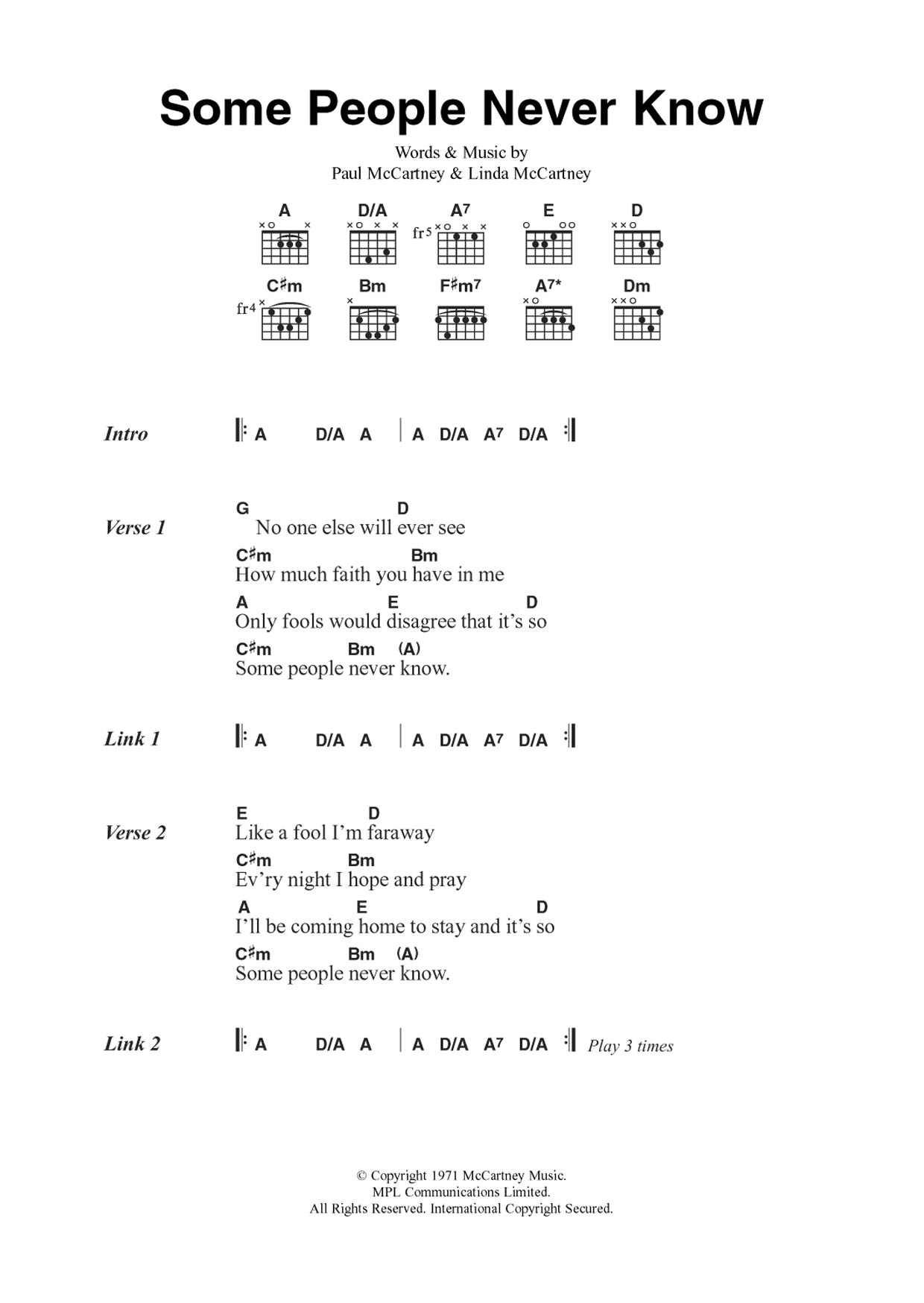 Wings Some People Never Know sheet music notes and chords. Download Printable PDF.