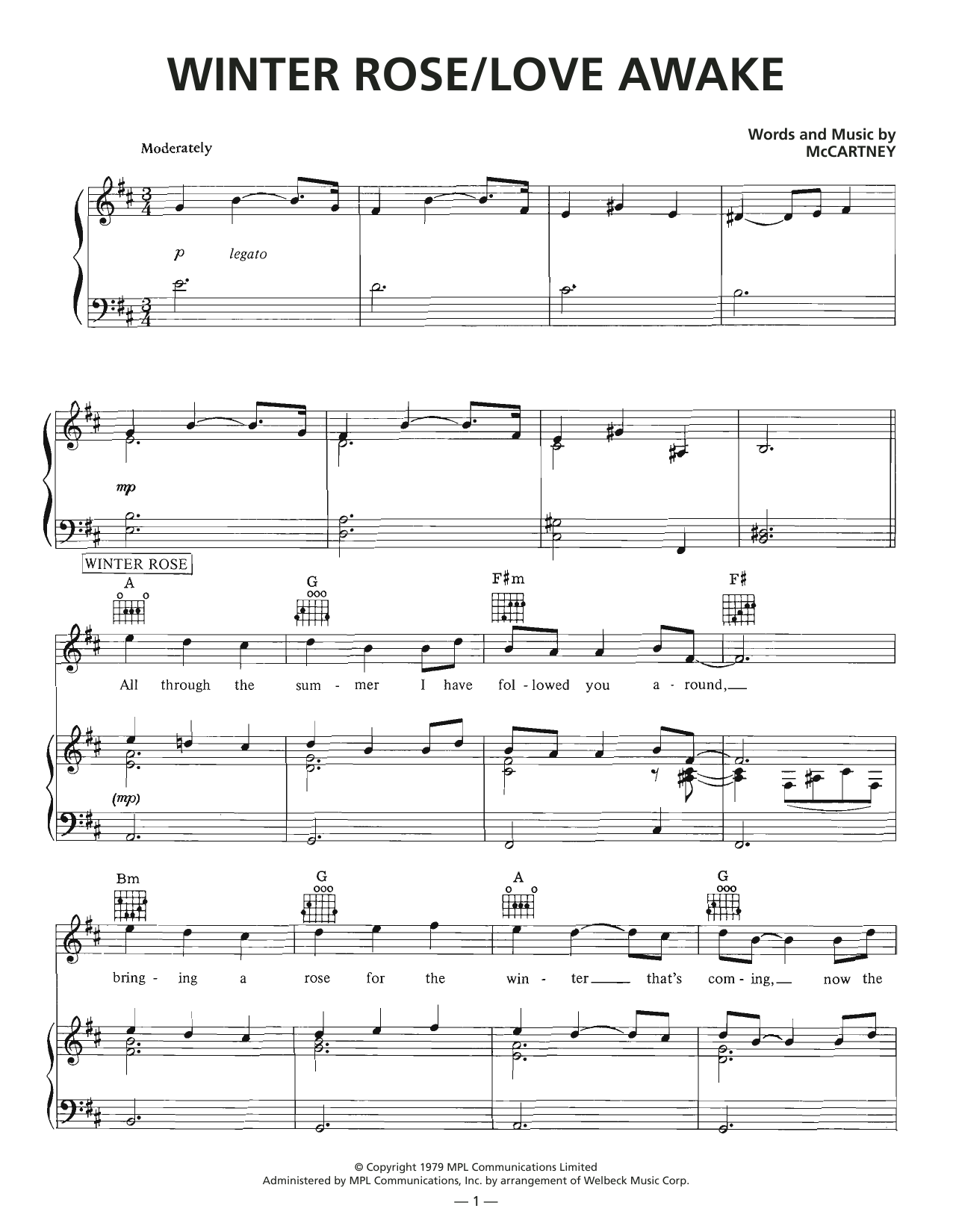 Learn to play Wings Winter Rose/Love Awake sheet music for Piano, Vocal & Guitar Chords (Right-Hand Melody) in minutes. Price: 7.8900$ Wings Winter Rose/Love Awake sheet music notes and chords arranged for Piano, Vocal & Guitar Chords (Right-Hand Melody)