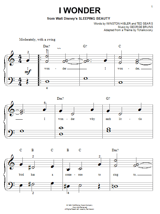 Learn to play Winston Hibler I Wonder sheet music for Big Note Piano in minutes. Price: 6.9900$ Winston Hibler I Wonder sheet music notes and chords arranged for Big Note Piano