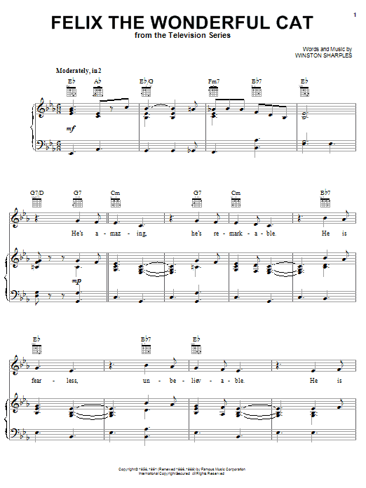 Learn to play Winston Sharples Felix The Wonderful Cat sheet music for Piano, Vocal & Guitar Chords (Right-Hand Melody) in minutes. Price: 7.8900$ Winston Sharples Felix The Wonderful Cat sheet music notes and chords arranged for Piano, Vocal & Guitar Chords (Right-Hand Melody)