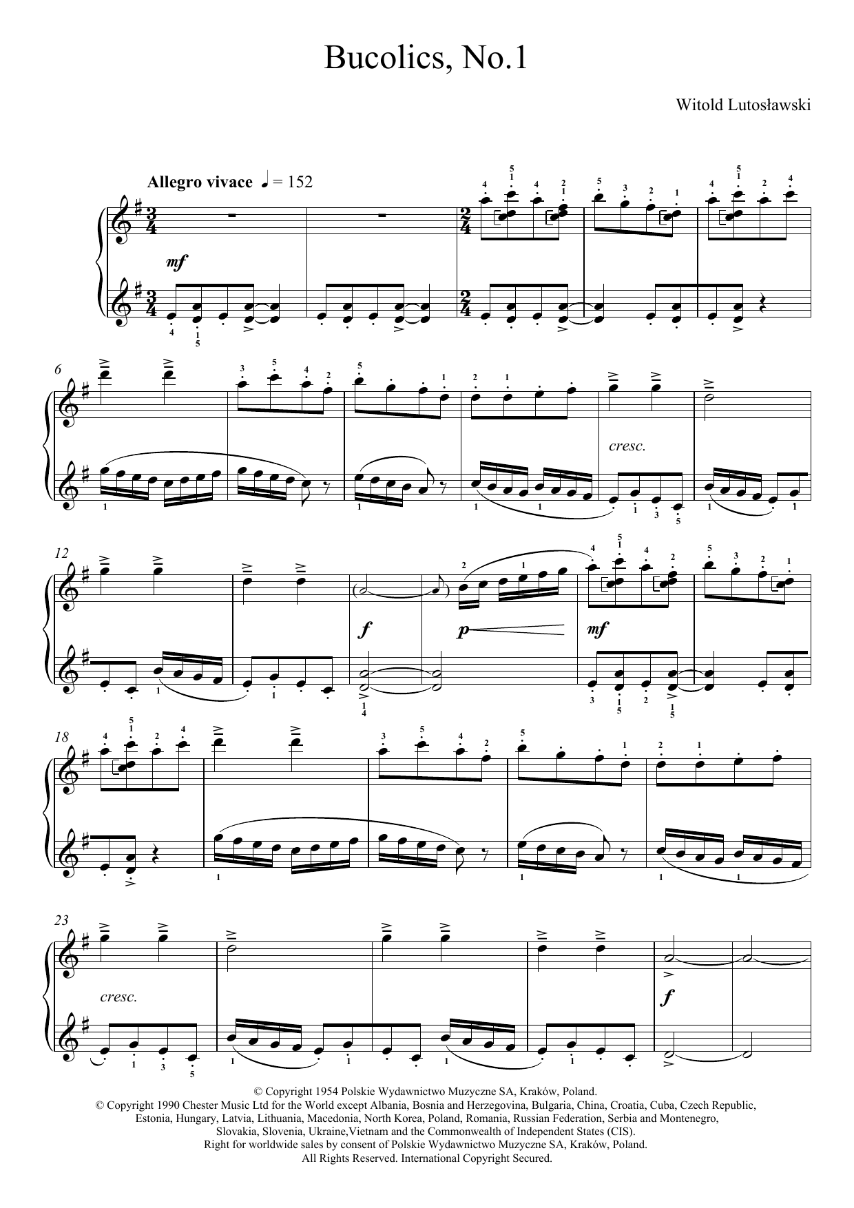 Learn to play Witold Lutoslawski Bucolics, No.1 sheet music for Piano Solo in minutes. Price: 7.8900$ Witold Lutoslawski Bucolics, No.1 sheet music notes and chords arranged for Piano Solo