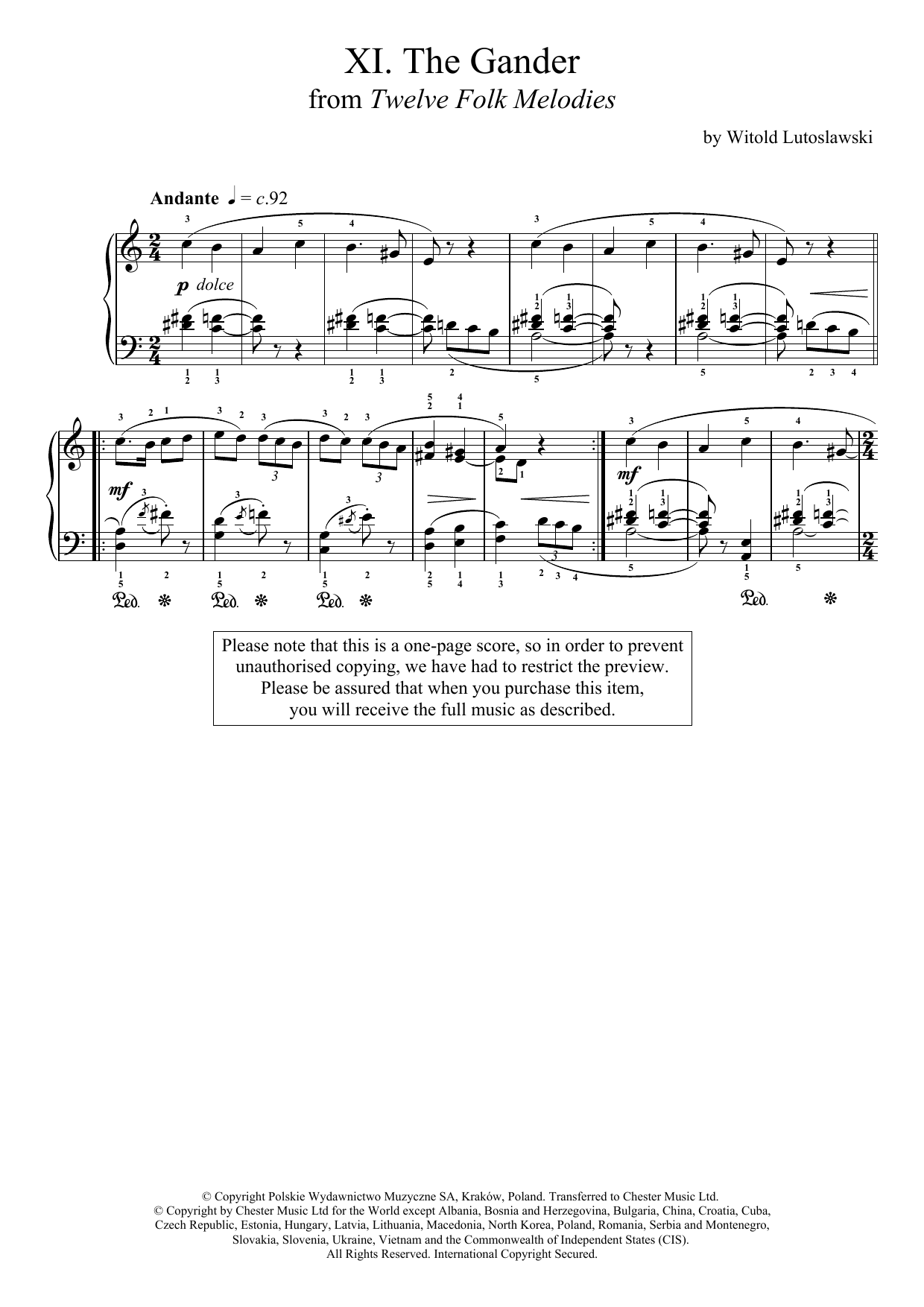 Learn to play Witold Lutoslawski The Gander sheet music for Piano Solo in minutes. Price: 7.8900$ Witold Lutoslawski The Gander sheet music notes and chords arranged for Piano Solo