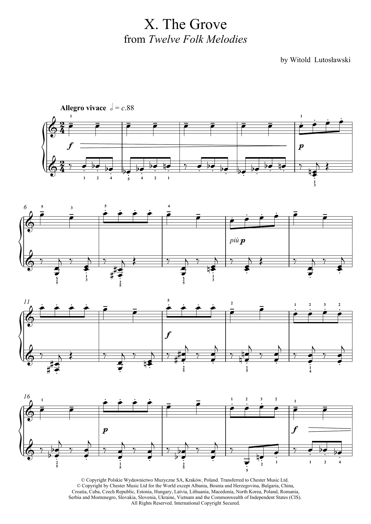 Learn to play Witold Lutoslawski The Grove sheet music for Piano Solo in minutes. Price: 7.8900$ Witold Lutoslawski The Grove sheet music notes and chords arranged for Piano Solo