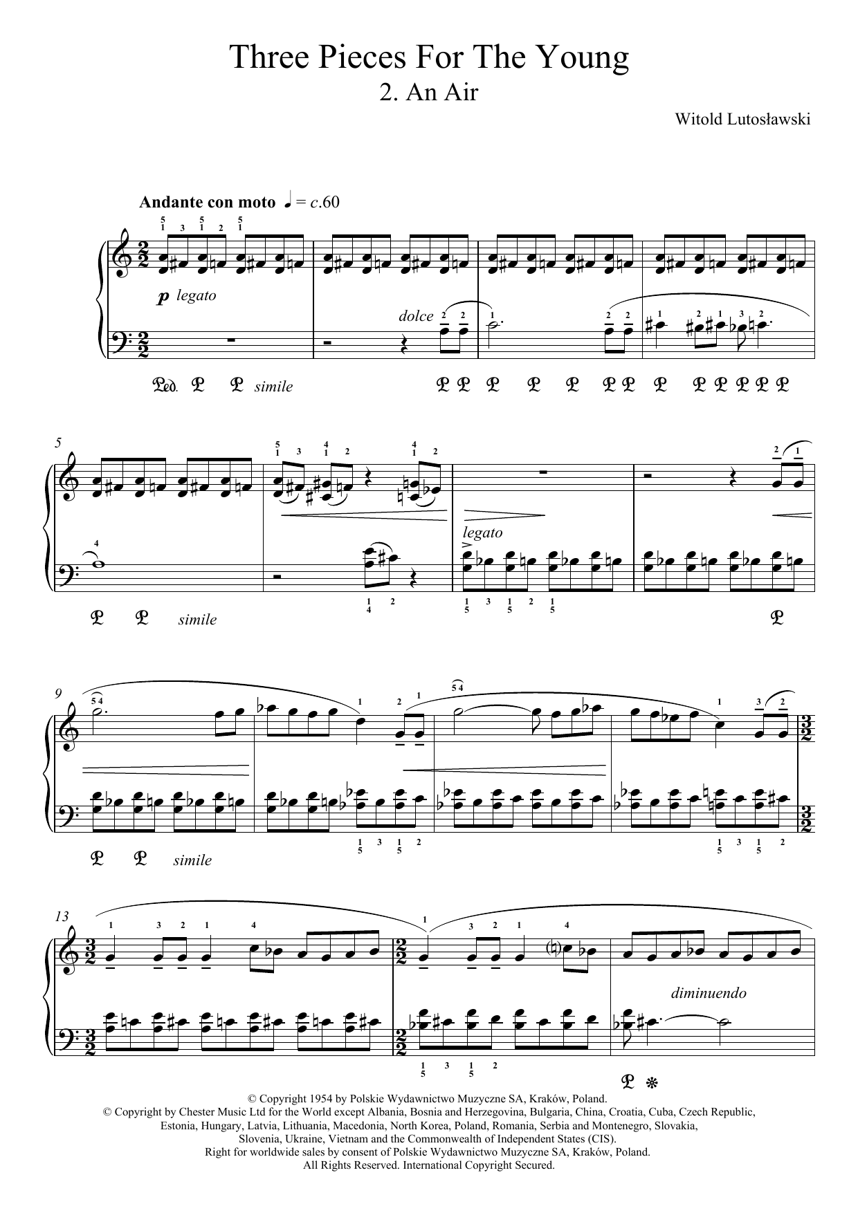 Learn to play Witold Lutoslawski Three Pieces For The Young, 2. An Air sheet music for Piano Solo in minutes. Price: 7.8900$ Witold Lutoslawski Three Pieces For The Young, 2. An Air sheet music notes and chords arranged for Piano Solo