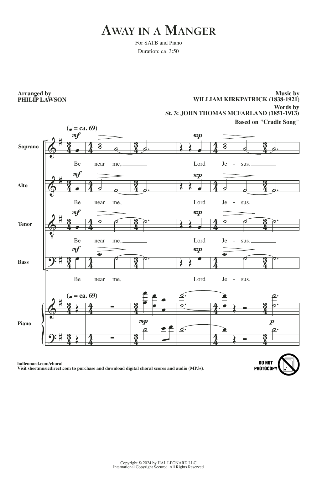 W.J. Kirkpatrick Away In A Manger (arr. Philip Lawson) sheet music notes and chords. Download Printable PDF.