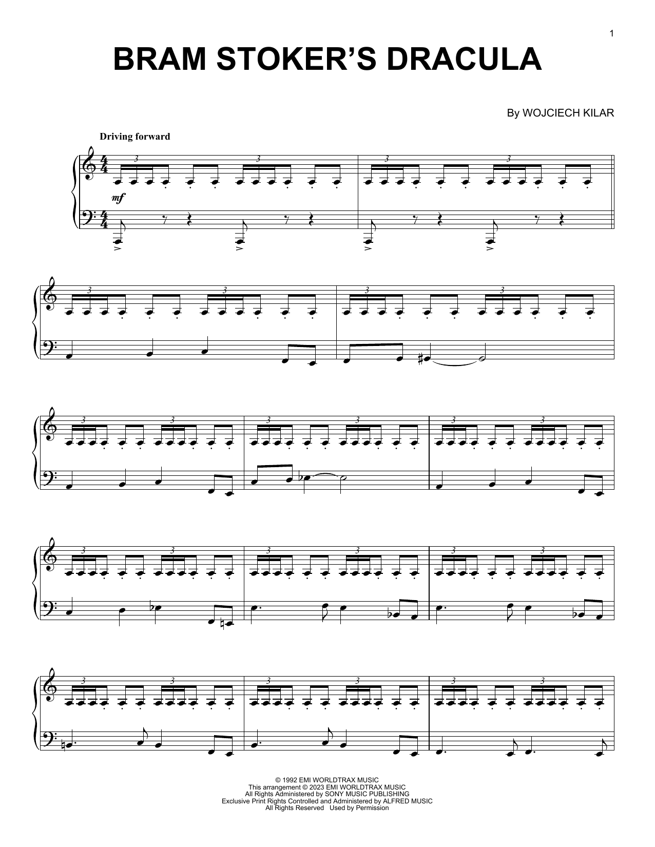 Wojciech Kilar Bram Stoker's Dracula sheet music notes and chords. Download Printable PDF.