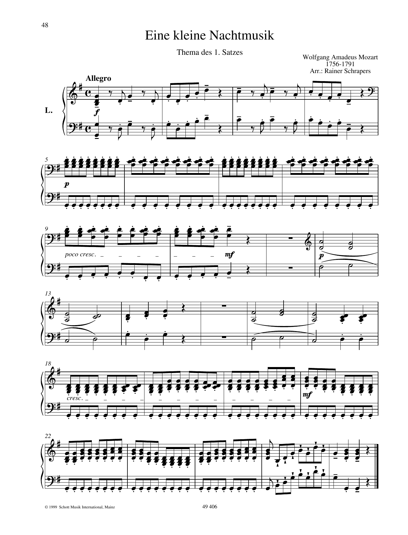Learn to play Wolfgang Amadeus Mozart A Little Night Music sheet music for Piano Duet in minutes. Price: 6.9900$ Wolfgang Amadeus Mozart A Little Night Music sheet music notes and chords arranged for Piano Duet